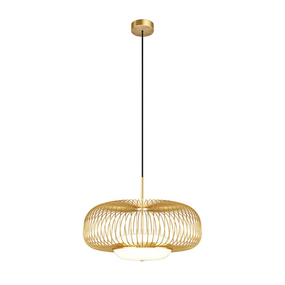 Gold pendant light with a white background
