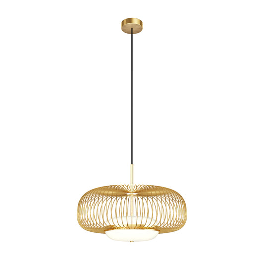 Gold pendant light with a white background