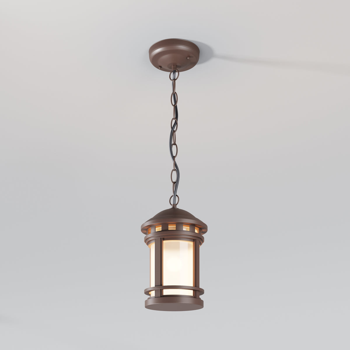 Bronze pendant light fixture on a gray background