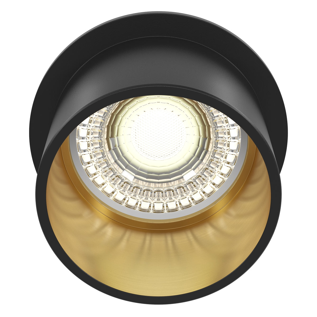 Black and gold recessed ceiling light on a white background