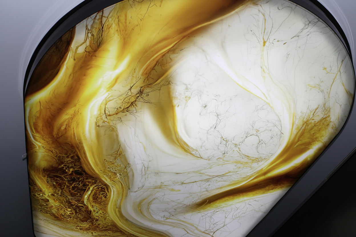 Backlit SEG ceiling light with custom printed marble design in modern interior